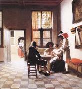 Pieter de Hooch Cardplayers in a Sunlit Room (mk25 Sweden oil painting artist